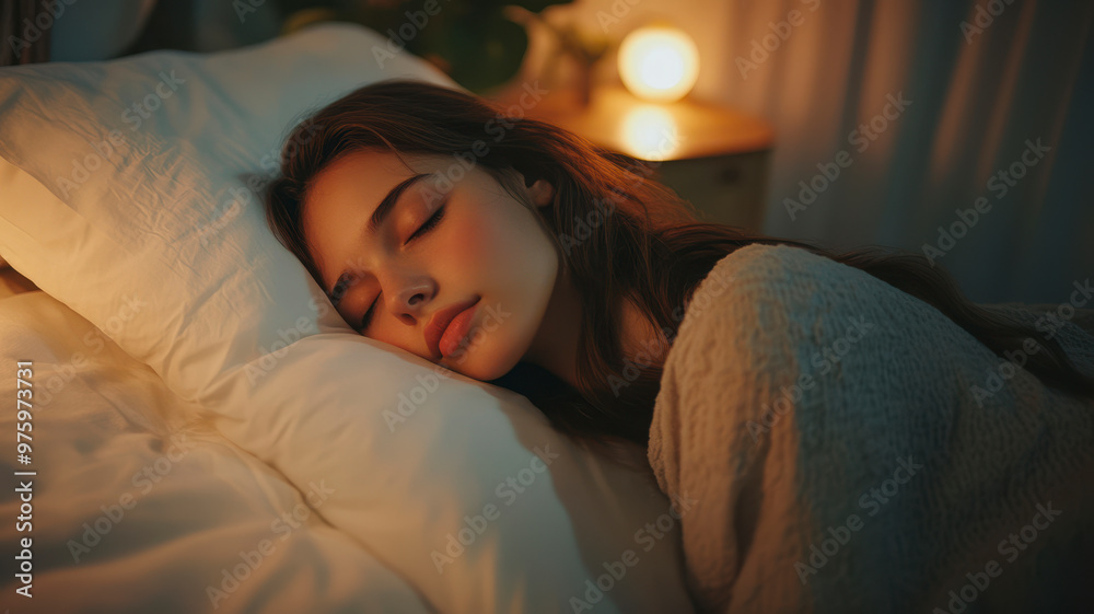 beautiful woman sleeping well on white soft pillow on the bed beautiful woman sleeping well on white soft pillow on the bed