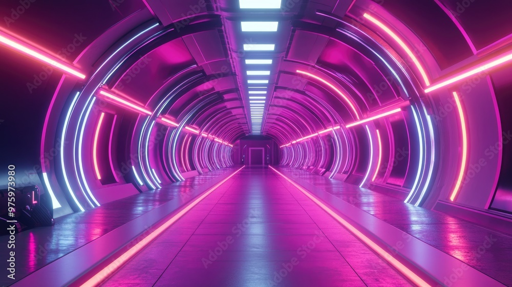Glowing neon lights creating a futuristic atmosphere Glowing neon lights creating a futuristic atmosphere