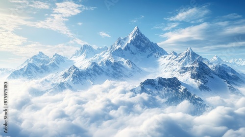 Wallpaper Mural High mountain range with snow-capped peaks reaching into the sky, surrounded by a sea of clouds below Torontodigital.ca