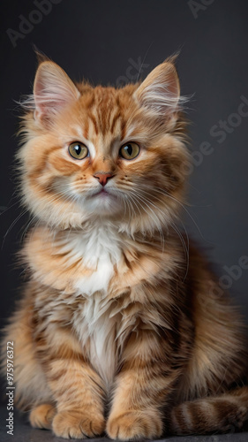 Adorable Fluffy Tabby Ginger  Cat with Bright Green Eyes 
 High-Resolution Close-Up
