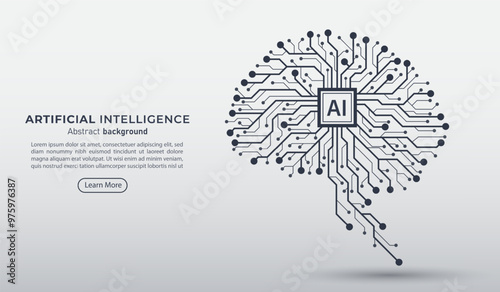 Digital brain circuit board with AI chip processor. Business idea and innovation. Artificial intelligence and innovation technology concept. AI microchip or semiconductor. Vector illustration.
