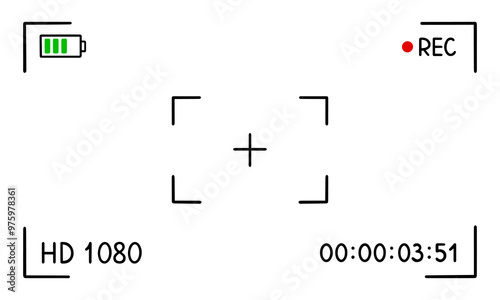 Camera viewfinder interface in doodle sketch style. Video frame, recording screen, digital display, photo camera border. Hand drawn vector illustration isolated on white background