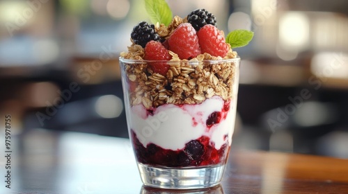 Yogurt parfait with berries and granola