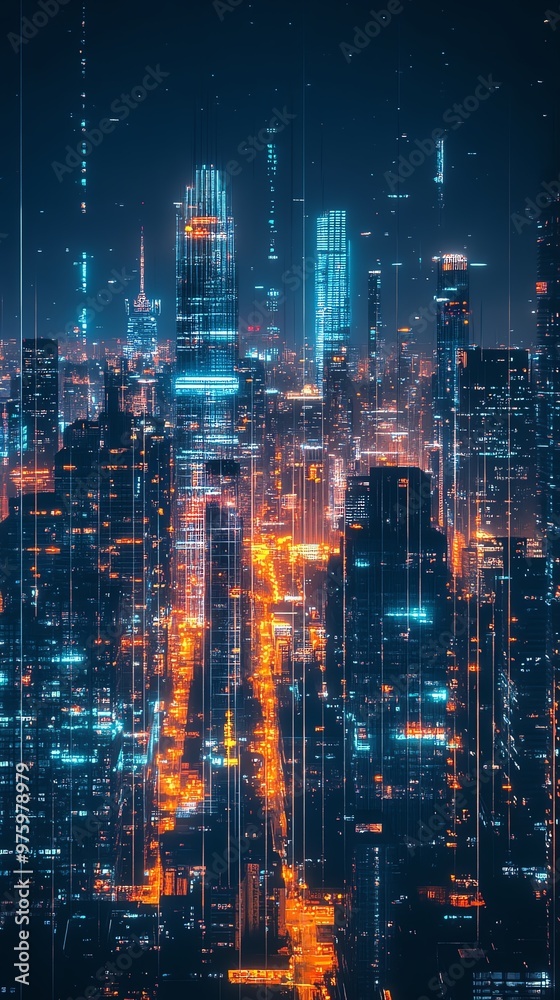 An expansive city skyline at night An expansive city skyline at night