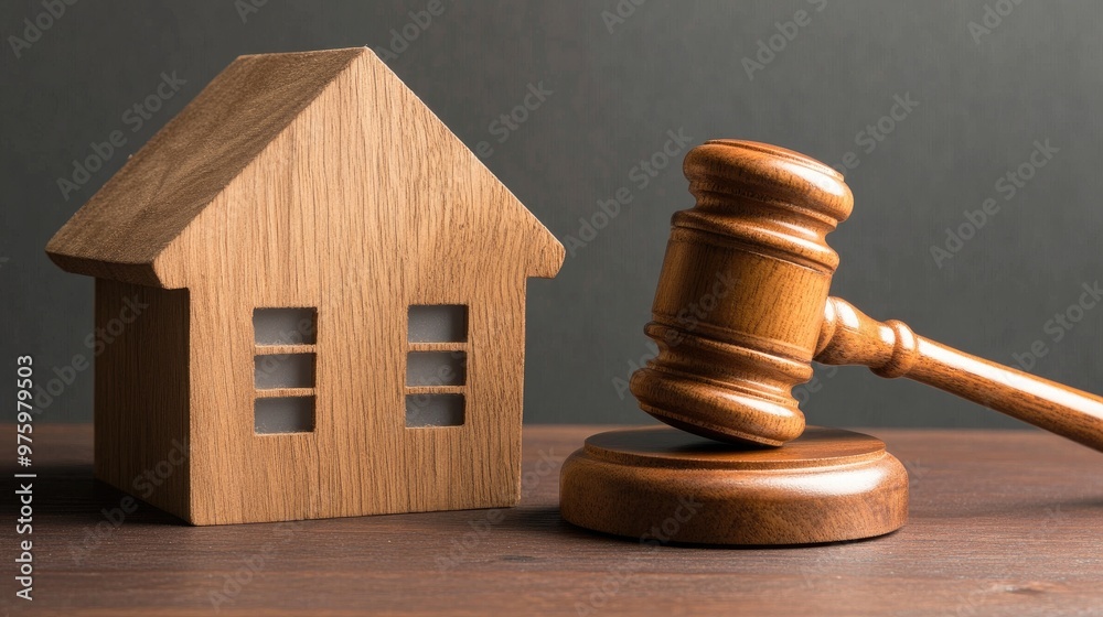 Wooden gavel beside a house model, symbolizing the intersection of law and real estate in legal matters. Wooden gavel beside a house model, symbolizing the intersection of law and real estate in legal matters.