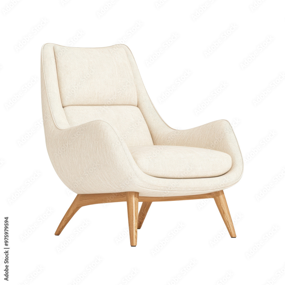 Stylish cream armchair with wooden legs, perfect for modern interiors and cozy living spaces. Stylish cream armchair with wooden legs, perfect for modern interiors and cozy living spaces.