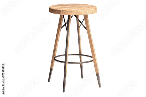 Stylish wooden bar stool with a round seat, perfect for kitchens and dining areas. Modern design adds elegance to any space. photo