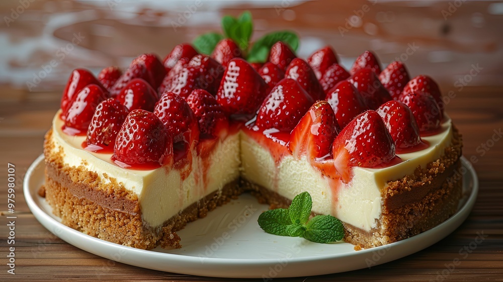 Strawberry Cheesecake with a Slice Removed Strawberry Cheesecake with a Slice Removed