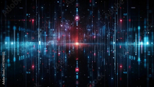 Colorful abstract digital background with red and blue lights, embodying the intersection of technology and science.