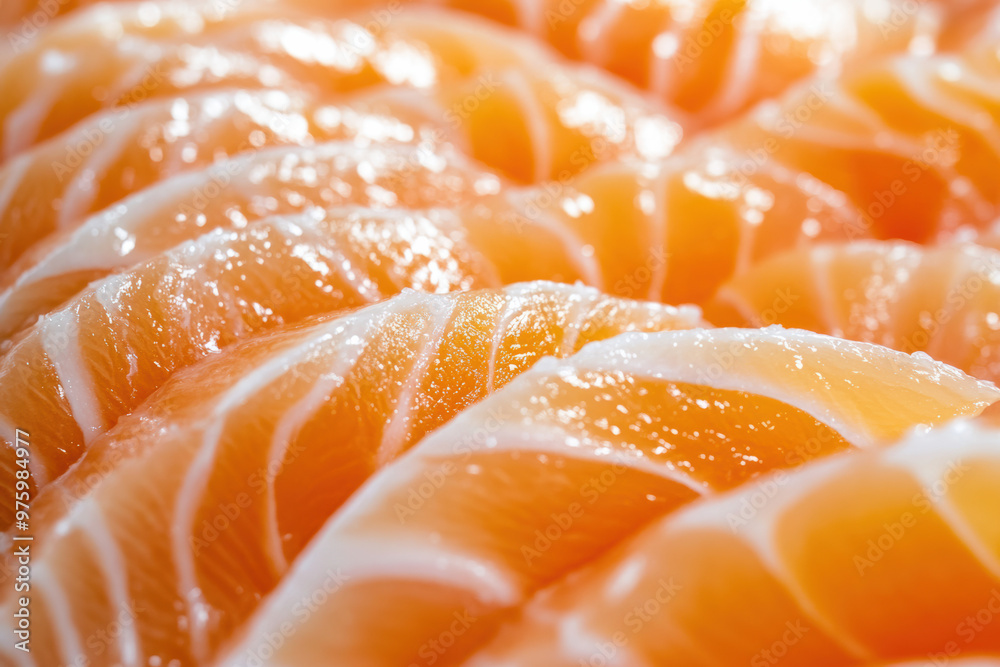 An image of fresh raw salmon slices. An image of fresh raw salmon slices.