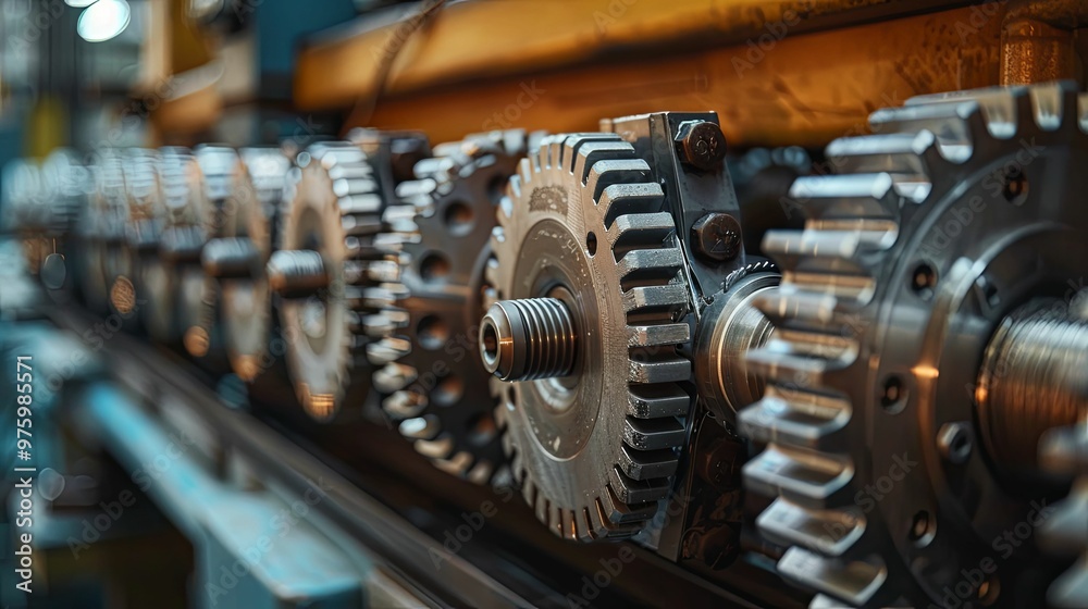 Close-up of Industrial Gear System with Interlocking Teeth Close-up of Industrial Gear System with Interlocking Teeth