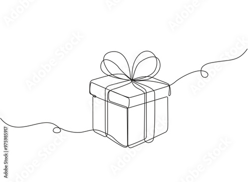 Gift box line drawing continuous line art vector illustration