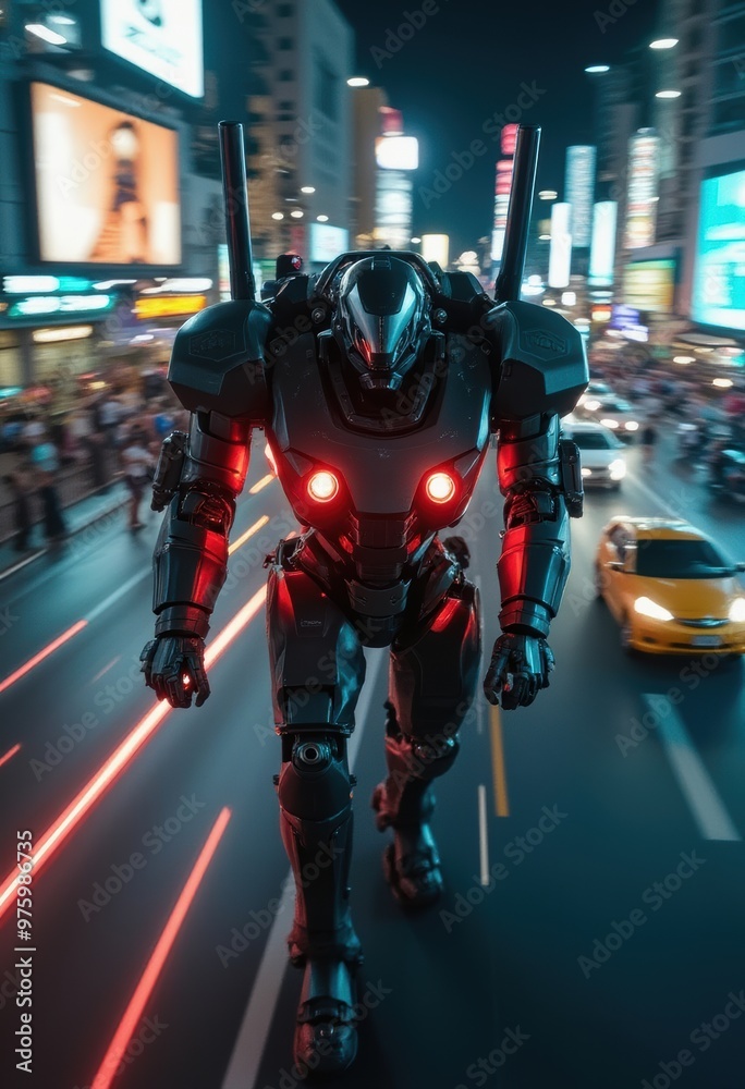 Massive Battle Robot Unleashing Flamethrowers in City Streets Massive Battle Robot Unleashing Flamethrowers in City Streets