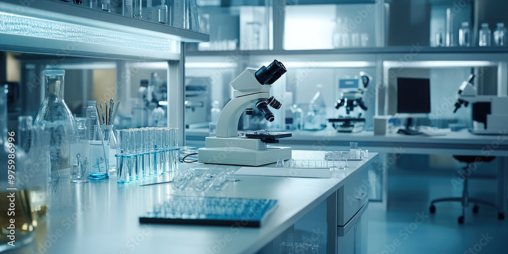 A modern medical research lab with microscopes test tubes A modern medical research lab with microscopes test tubes