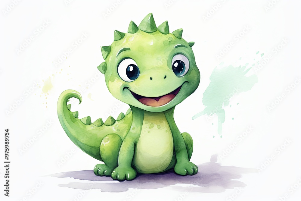 Fototapeta premium Minimalistic watercolor illustration of happy dino.