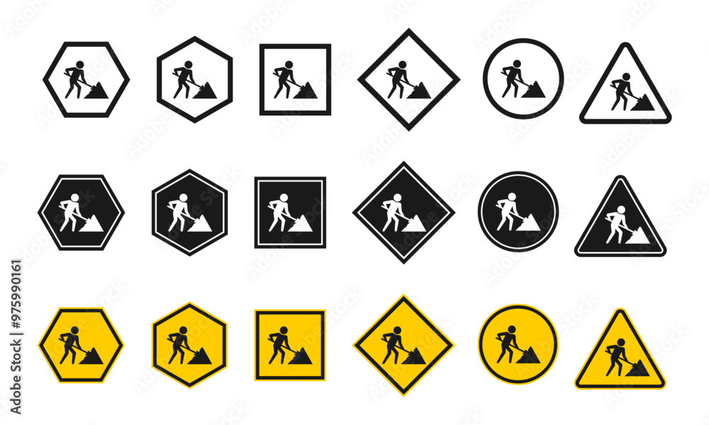 traffic warning sign icon set for construction zone. vector illustration isolated on white background. traffic warning sign icon set for construction zone. vector illustration isolated on white background.