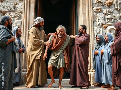 Gospel Images from the Bible NT - Peter heals a lame beggar at the temple gate