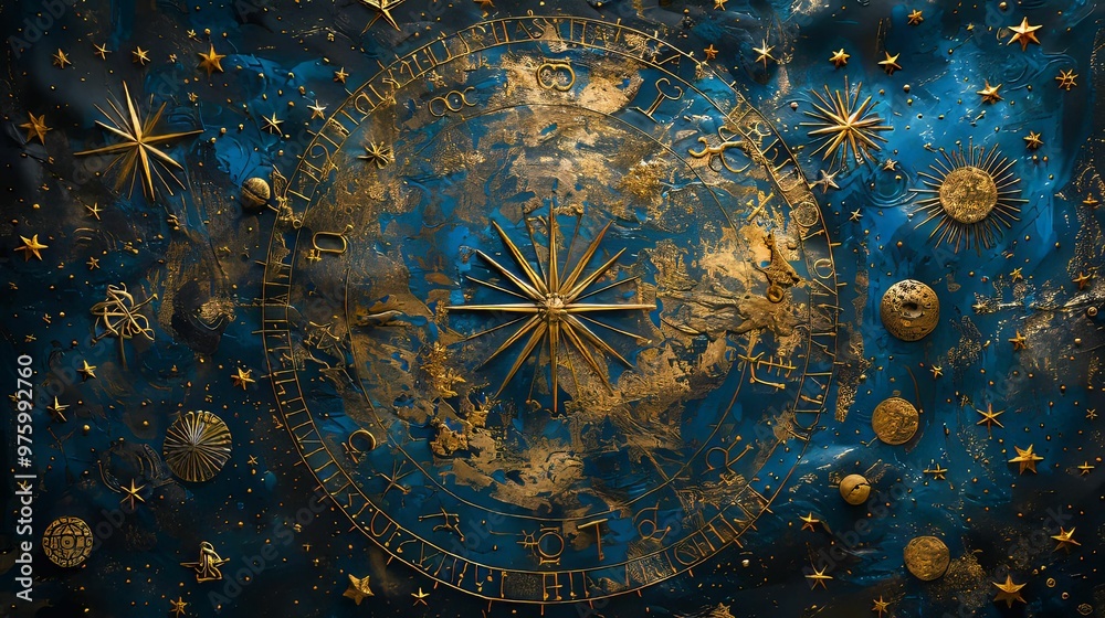 A Golden Celestial Map with Stars and Zodiac Signs A Golden Celestial Map with Stars and Zodiac Signs