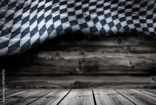 Oktoberfest Tischtuch mit Rautenmuster und Holzwand im Vintage Look