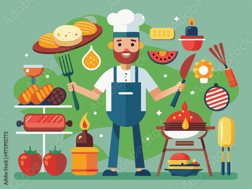 barbecue party tools and BBQ picnic elements vector