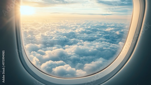 Serene View of Clouds at Sunset From an Airplane Window During a Flight