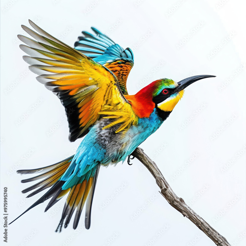 Fototapeta premium bird colorful wing feather beak wildlife nature exotic perched rainbow vibrant tropical avian branch natural wild outdoor bright flying multicolored elegance beauty 