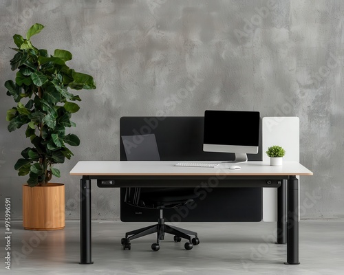 A multifunctional workspace with adjustable desks and flexible seating options for collaborative projects flexible workspace, office design, collaboration photo