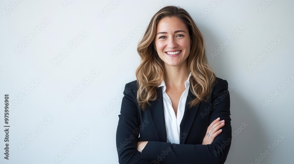 empowered businesswoman portrait confident pose arms crossed crisp white background professional attire warm smile empowered businesswoman portrait confident pose arms crossed crisp white background professional attire warm smile