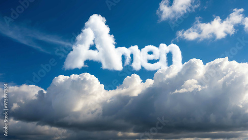 amen word made of clouds in blue sky background
