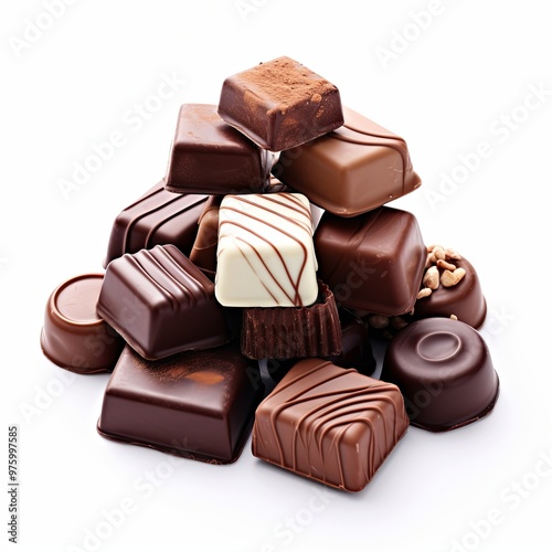 Chocolate candies on white background