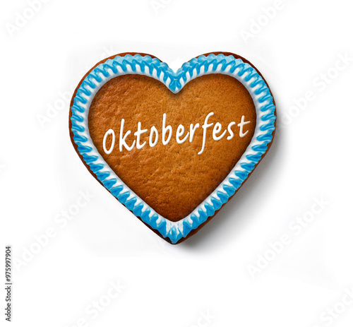 Oktoberfest Lebkuchenherz mit Blauem Rand isoliert auf weissem Hintergrund