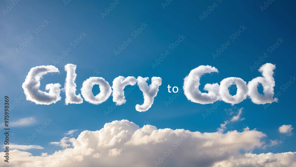 Fototapeta premium Glory to God word made of clouds in blue sky background