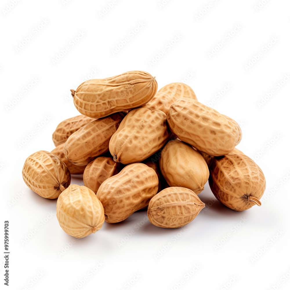 A bunch of peanuts on a white background A bunch of peanuts on a white background