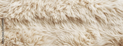 A close-up of the plush texture on a cream-beige shaggy rug, highlighting its soft and fluffy appearance