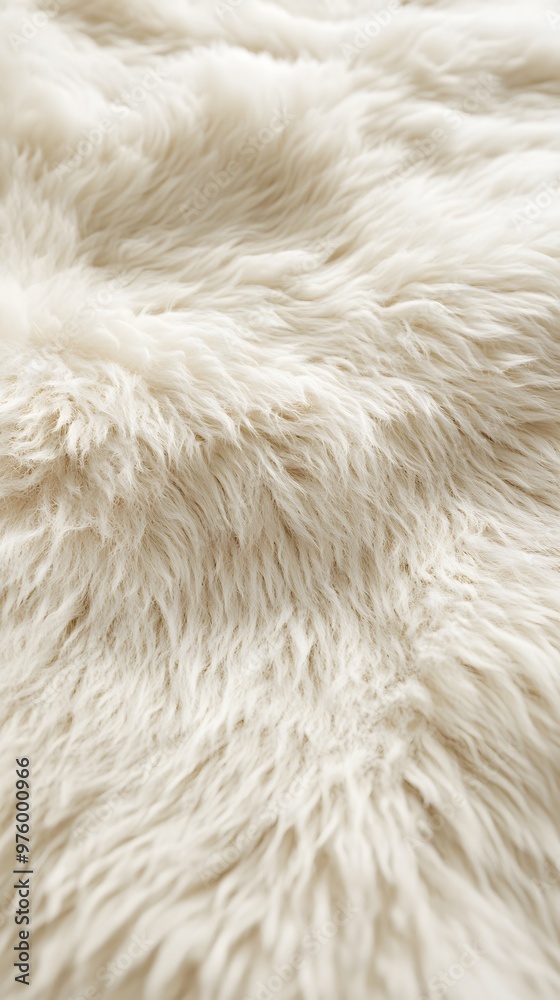 A close-up of the plush texture on a cream-beige shaggy rug, highlighting its soft and fluffy appearance