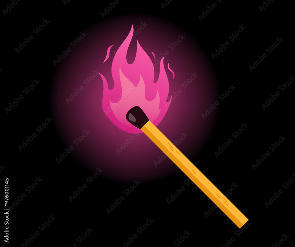 Burning match with pink flame concept. Vector design graphic illustration Burning match with pink flame concept. Vector design graphic illustration