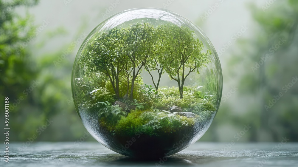 ethereal ecosphere pristine glass globe encapsulates a lush miniature forest vibrant greenery and delicate flora symbolize natures fragility and the urgency of environmental preservation ethereal ecosphere pristine glass globe encapsulates a lush miniature forest vibrant greenery and delicate flora symbolize natures fragility and the urgency of environmental preservation
