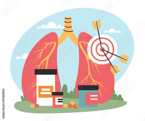 Lungs cure medication concept. Vector flat graphic design illustration