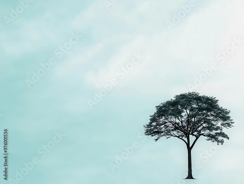 A minimalist tree silhouette framed against a cloudy sky, with its shadow forming simple, geometric patterns tree silhouette, shadow, minimalist sky