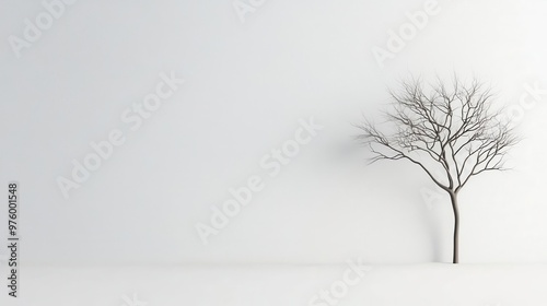 A minimalist tree silhouette with delicate branches, casting a soft shadow on a blank wall tree silhouette, shadow, minimalist