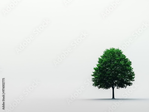 A lone tree in silhouette, casting a soft shadow across a foggy landscape, in minimalist style tree silhouette, shadow, minimalist fog