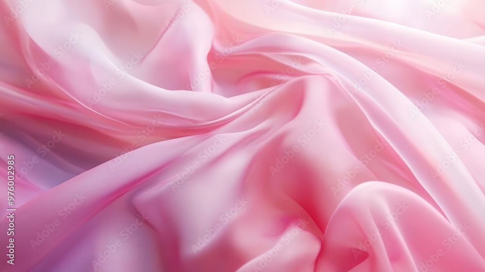 Fototapeta premium ethereal pink silk fabric flowing in gentle breeze soft folds and textures dreamy pastel gradients delicate and feminine fashion backdrop