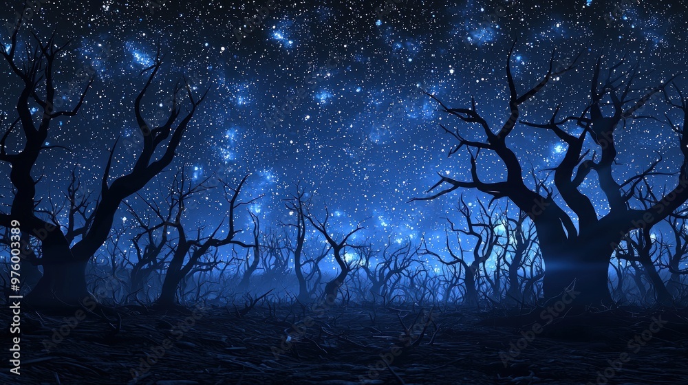 Whispers of the Night Enchanting Starry Sky Above a Mystical Forest. Whispers of the Night Enchanting Starry Sky Above a Mystical Forest.