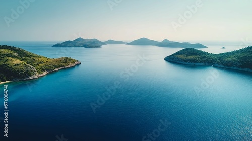 Aerial View of Lush Green Islands Surrounded by a Deep Blue Sea