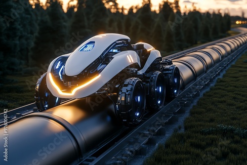 A futuristic pipeline inspection robot, crawling along the inside of a gas pipeline to identify potential issues and ensure smooth operation photo