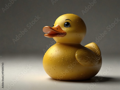 3D visual representation of a yellow rubber ducky in a whimsical pose.