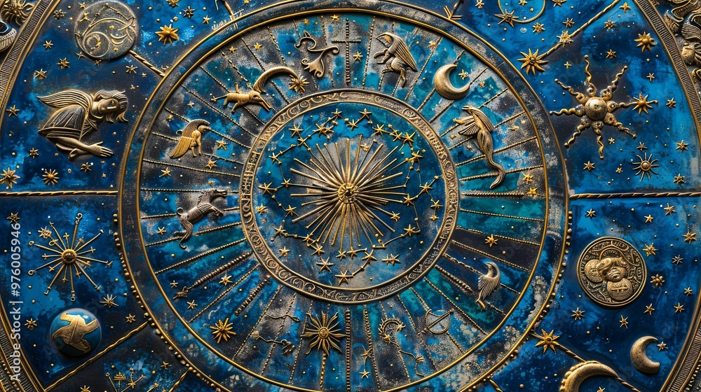 Ornate Celestial Map with Zodiac Signs and Stars Ornate Celestial Map with Zodiac Signs and Stars
