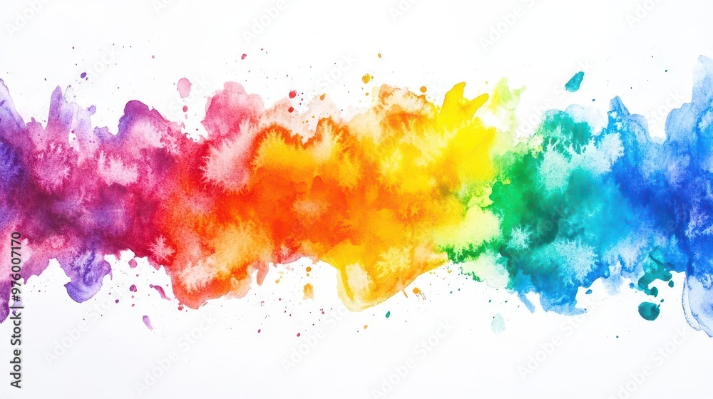 Fototapeta premium explosive rainbow watercolor splash vibrant hues blending and separating in dynamic patterns white background emphasizing color intensity