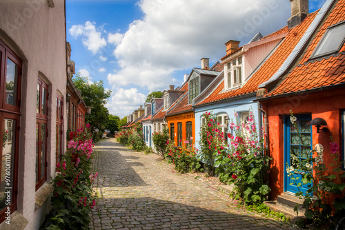 Houses in the Charming and Famous Street Called Møllestien in Aarhus, Denmark