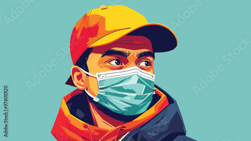 Vector illustration of a man wearing a mask, stay healthy photo